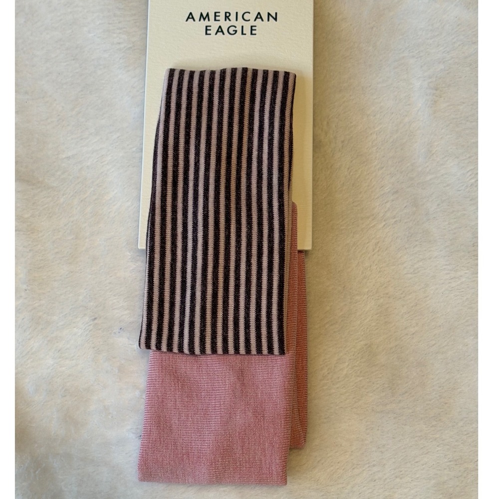 American Eagle 2-Pack Ribbed Knit Headbands Pink Mauve Striped Solid 1100-615